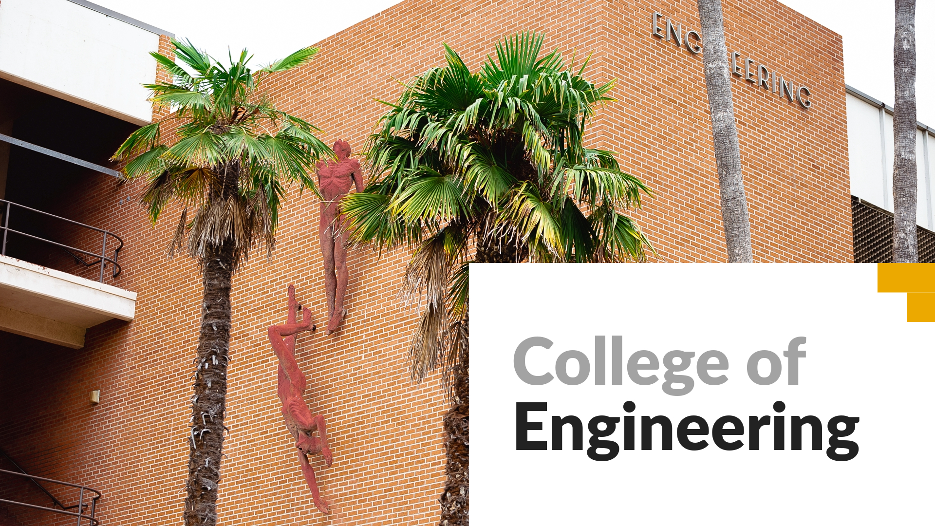 College of Engineering. Image shows the facade of the engineering building at CSULB. 