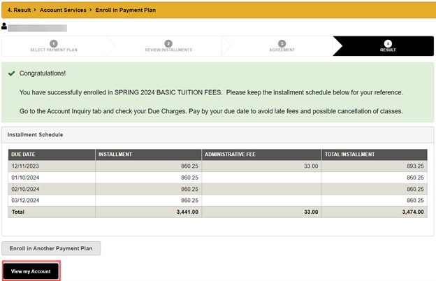 Result to view account