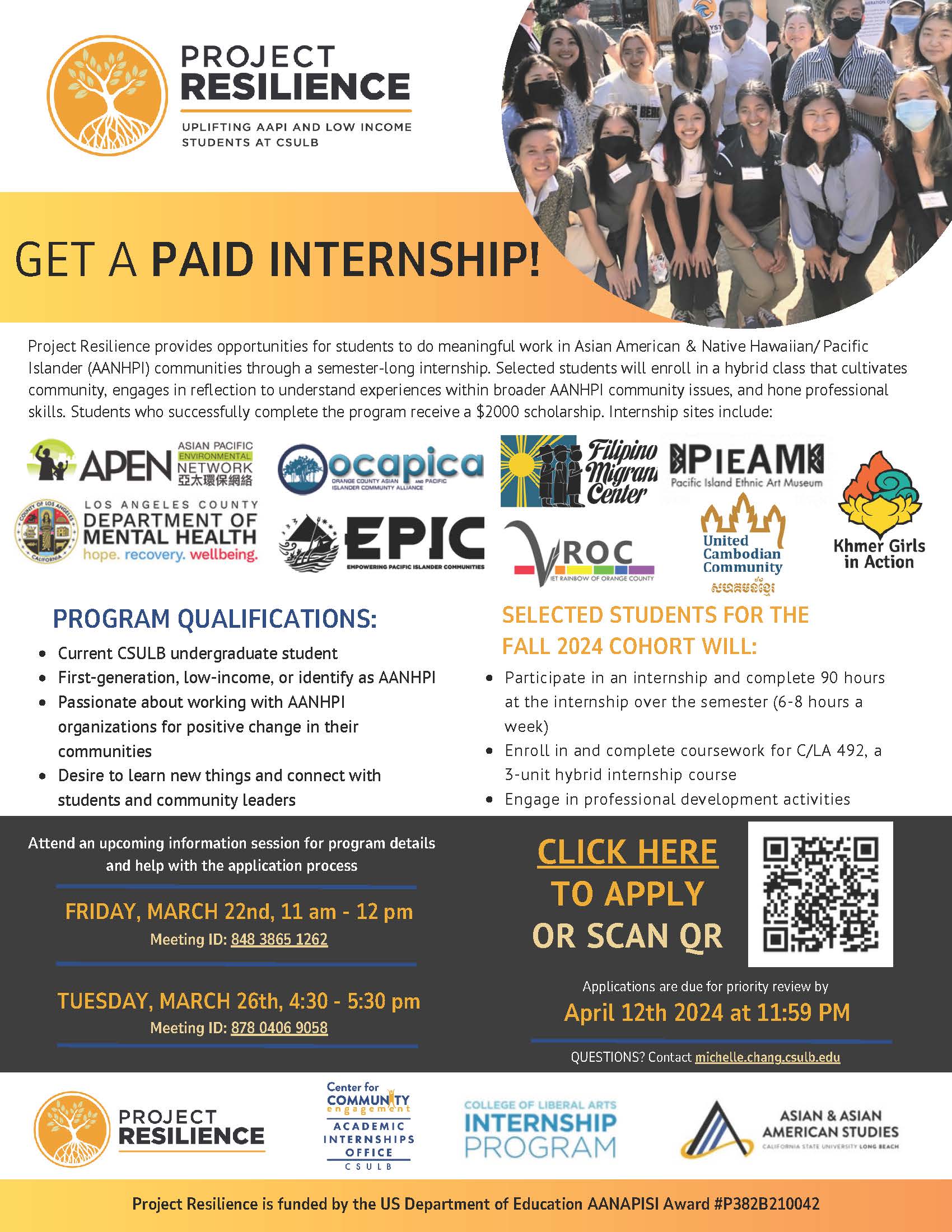 A list of our internships with various AANHPI community organizations