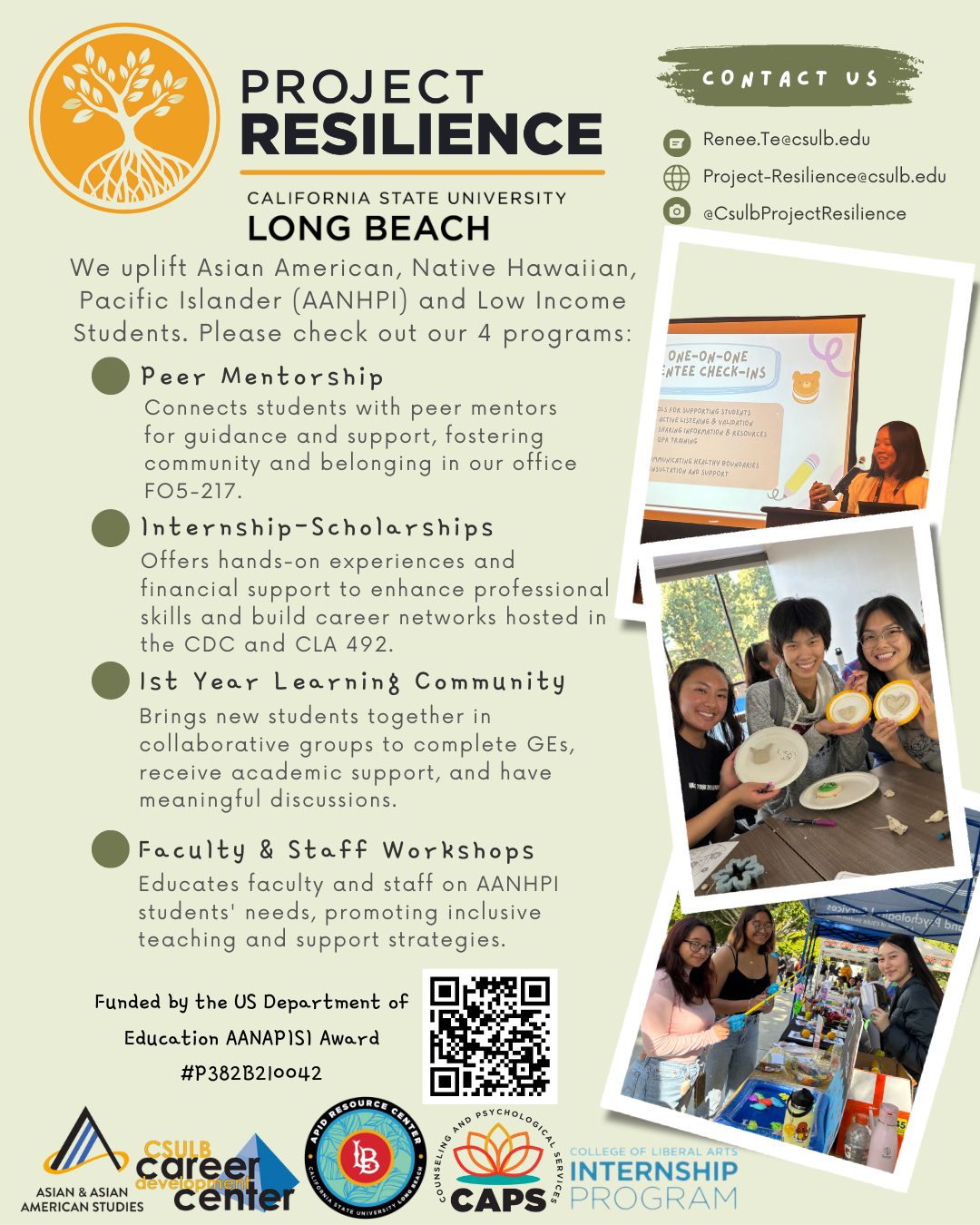 Visual flyer of our services utilizing the 4 components of Project Resilience