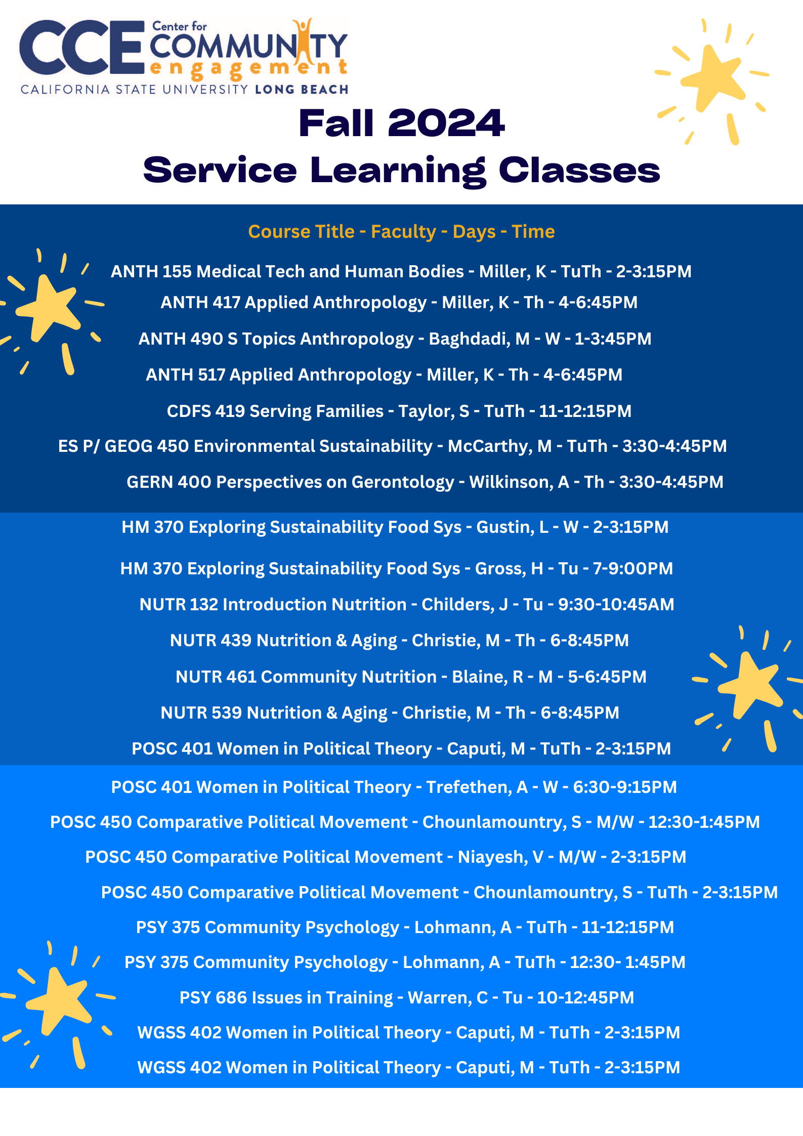 Fall 2024 Service Learning course list