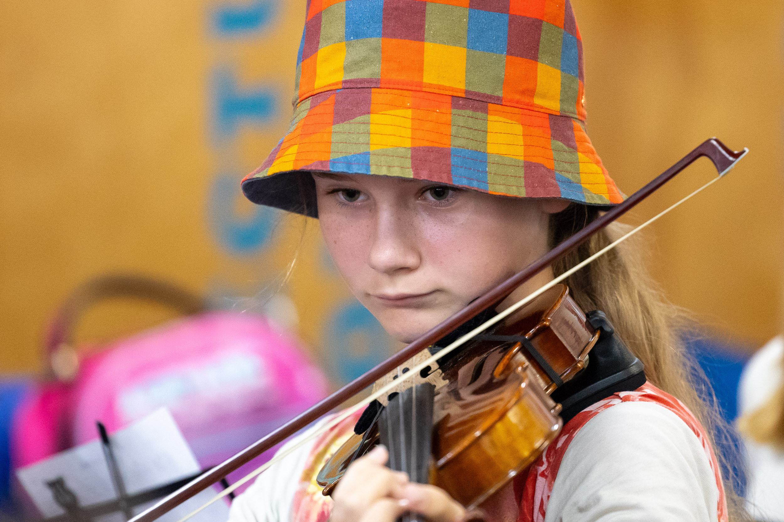 A girl playing a violin