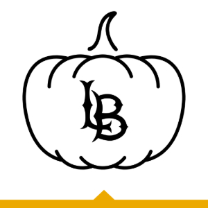 Pumpkin outline with interlocked LB logo in the center