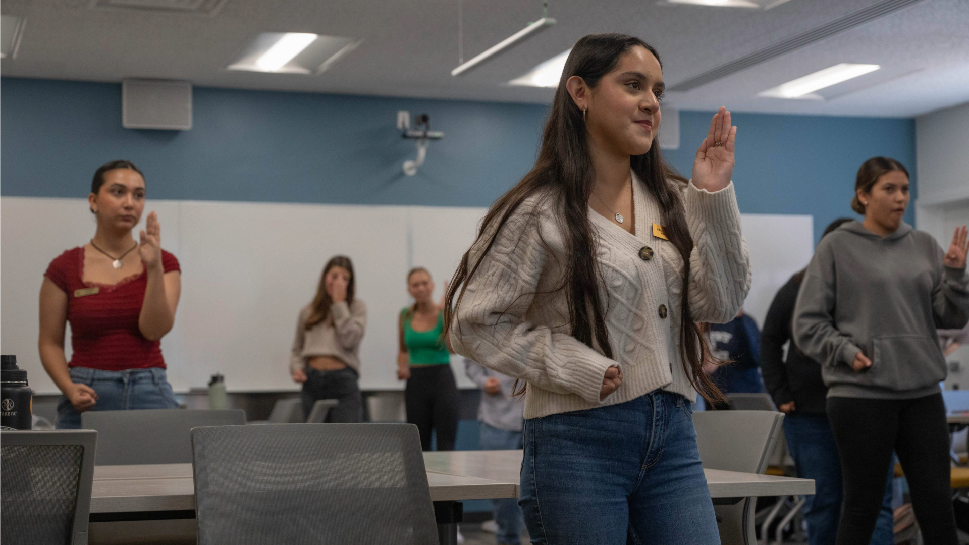 Students engaging in a self defense course. 