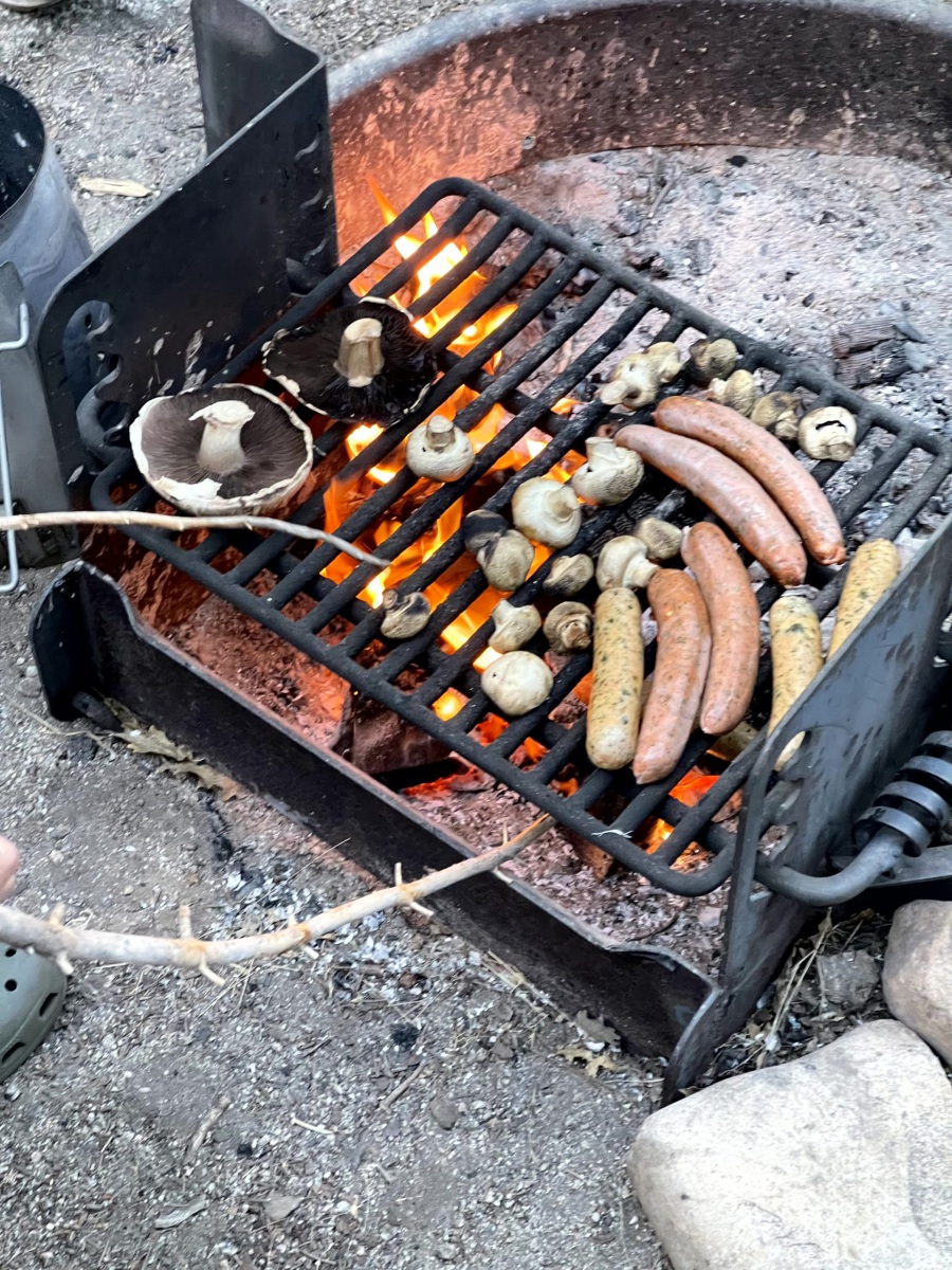 Sausages and Mushrooms on the Grill