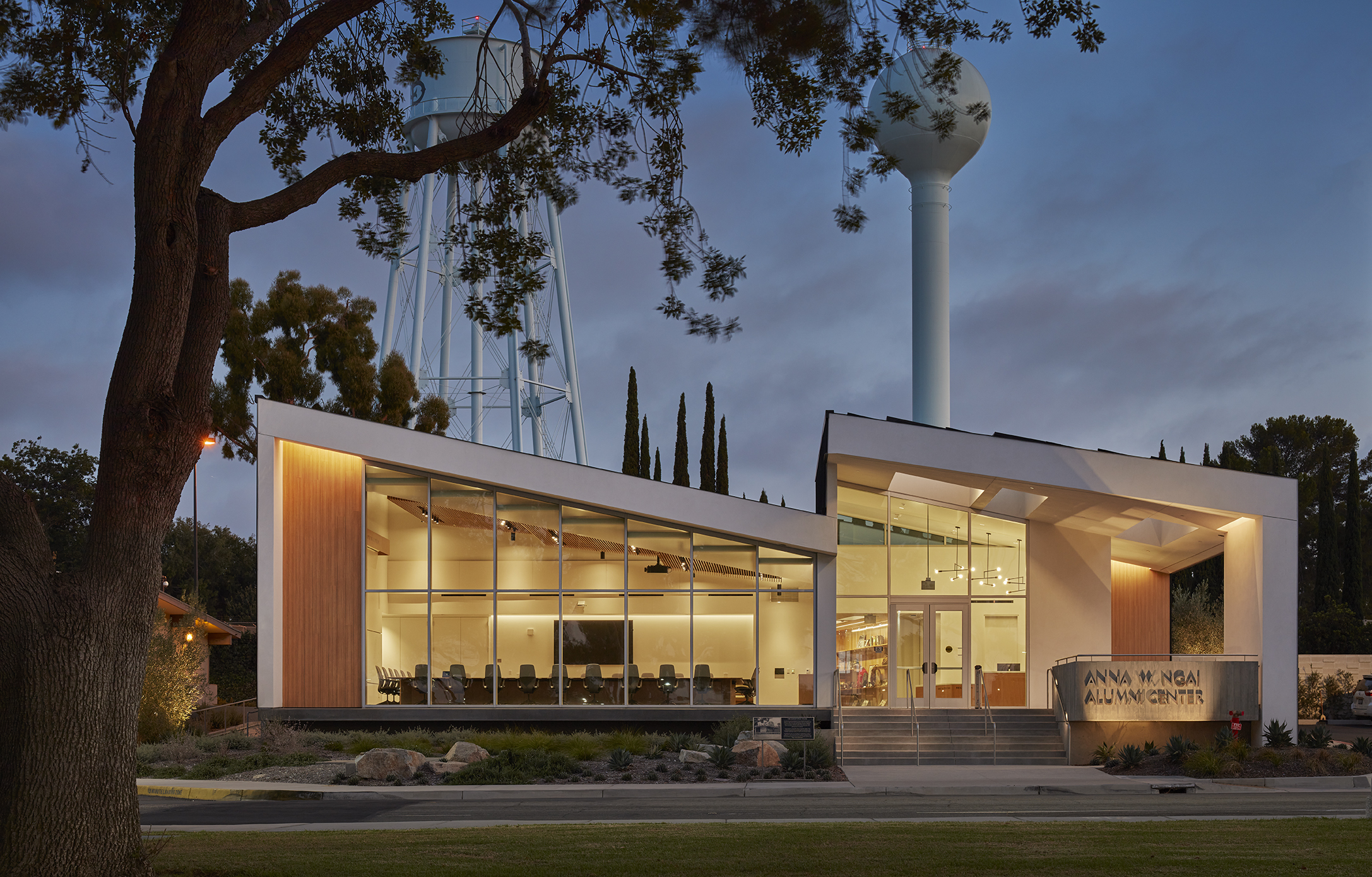 An exterior view of the Anna W. Ngai Alumni Center