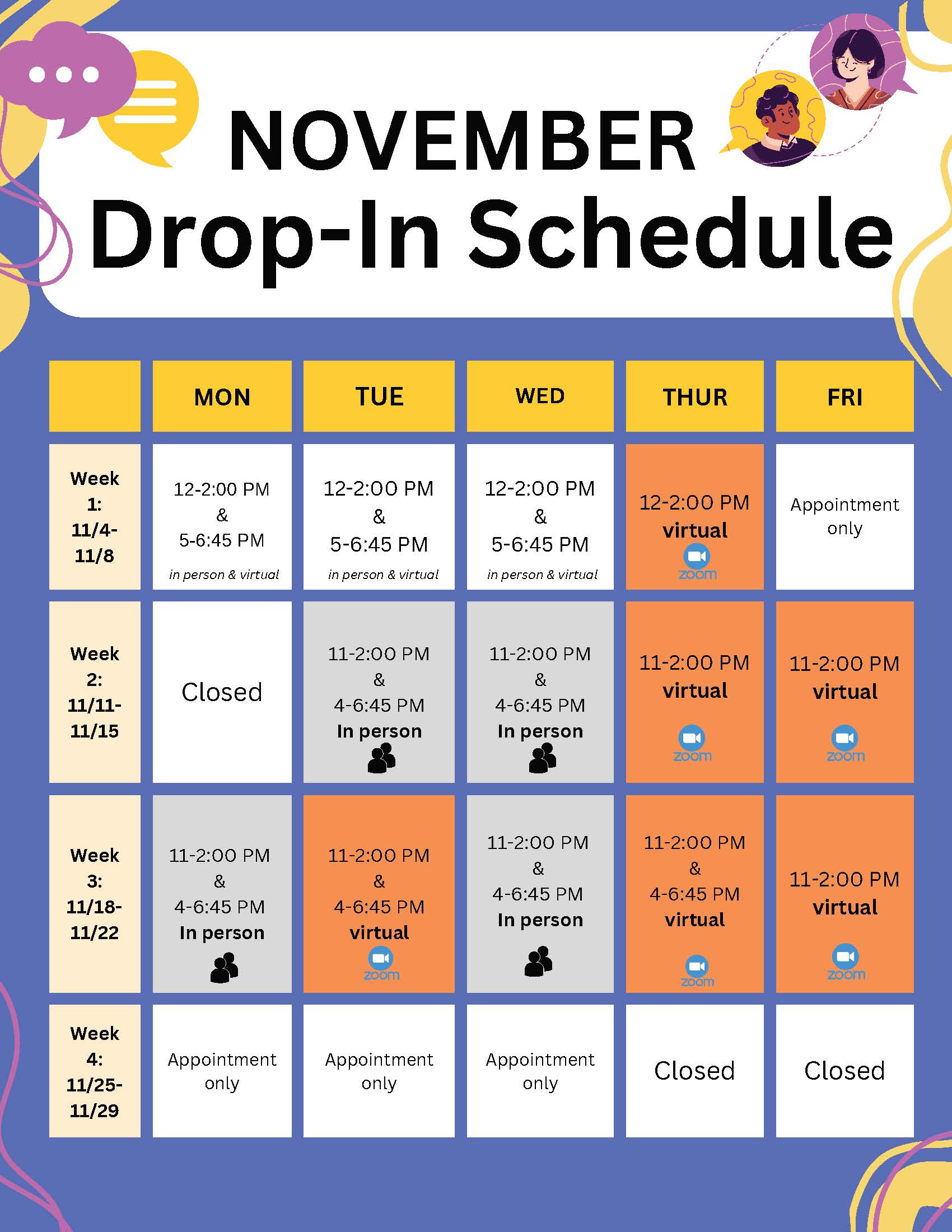 EOP November Drop-In Schedule