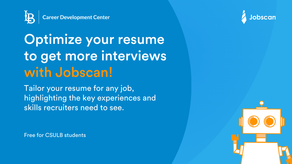 Image promoting Jobscan to help students optimize their resume for the Applicant Tracking System (ATS)