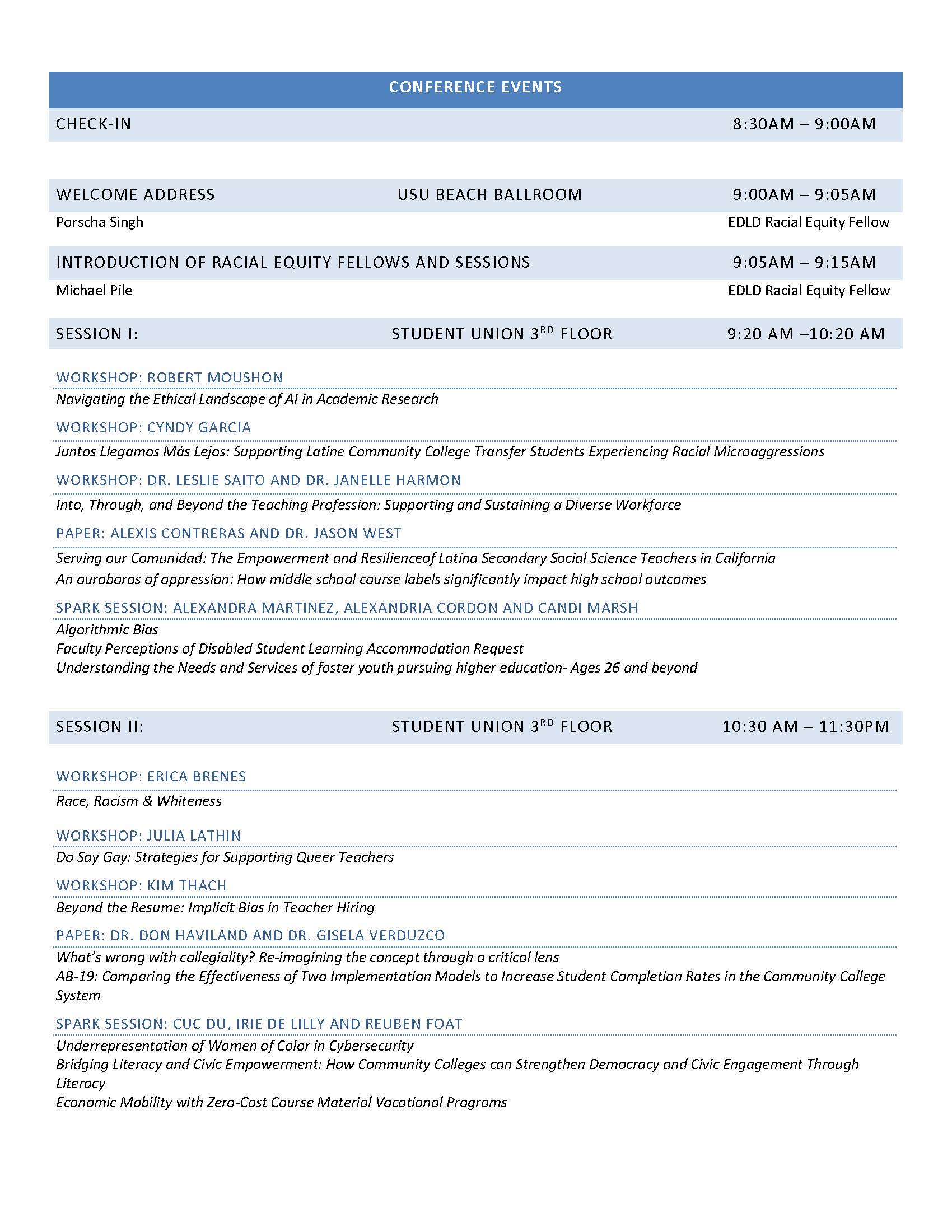 Schedule at a glance page 1