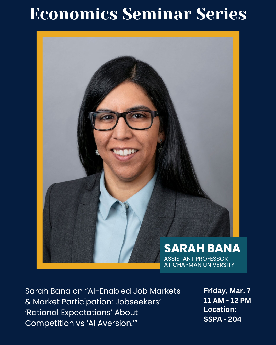 Sarah Bana - Economics Seminar Series Speaker