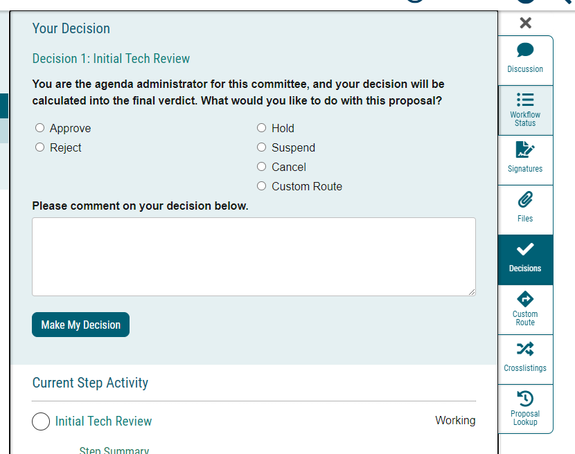 Proposal decision screen