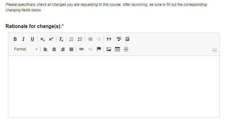 course edit rationale for changes box