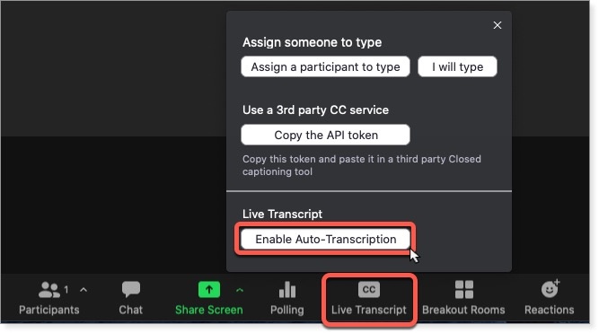 enable live transcription