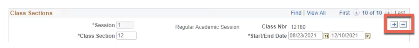The plus button in the Class Sections window