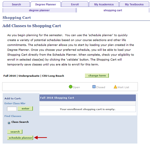 Screen shot of the Plan tab, showing the schedule planner bu