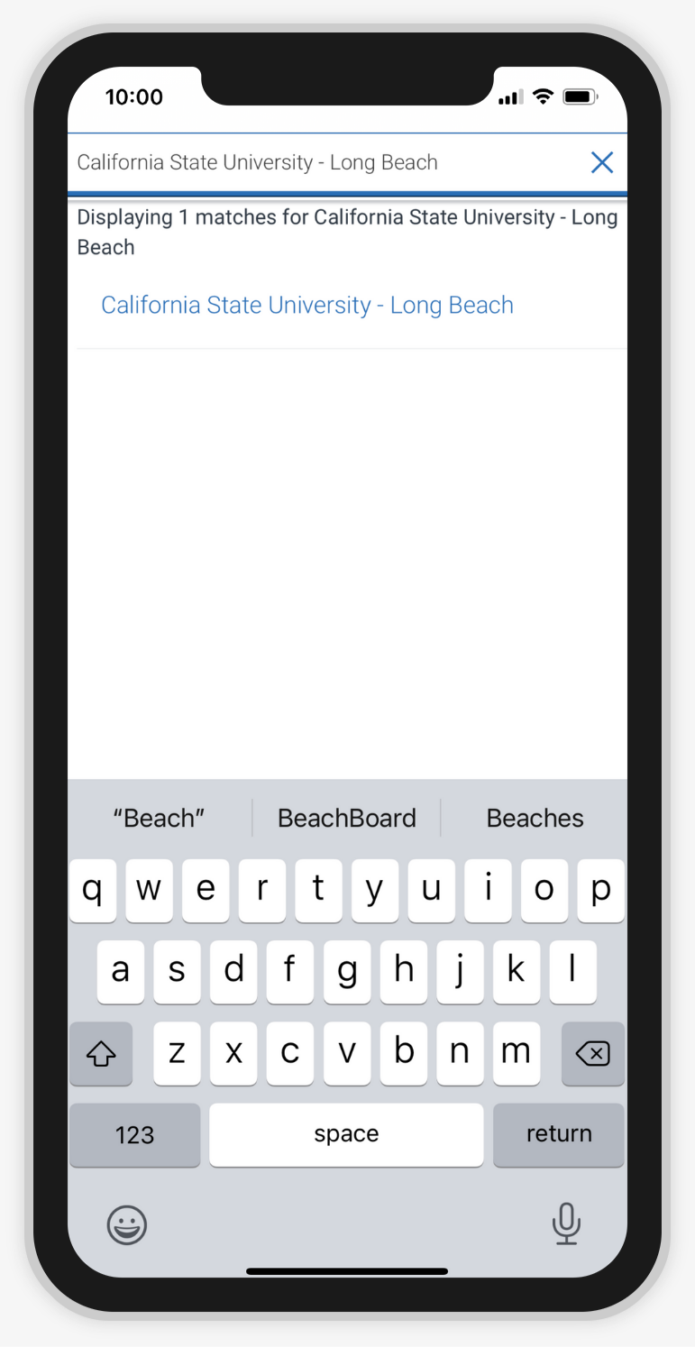 Screenshot of searching for California State University Long