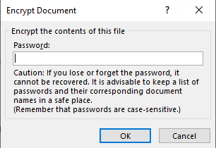 Encrypt Document window with Password field