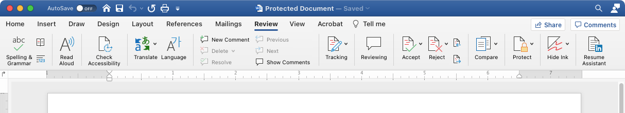 Review menu in Microsoft Word for macOS