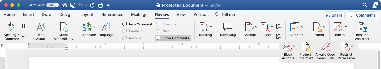 Protect Document menu