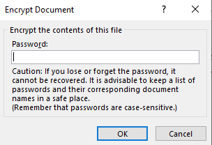 Encrypt Document window with Password field