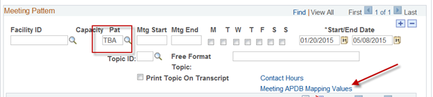 TBA Meeting pattern on the Schedule of Classes page.  The Pa