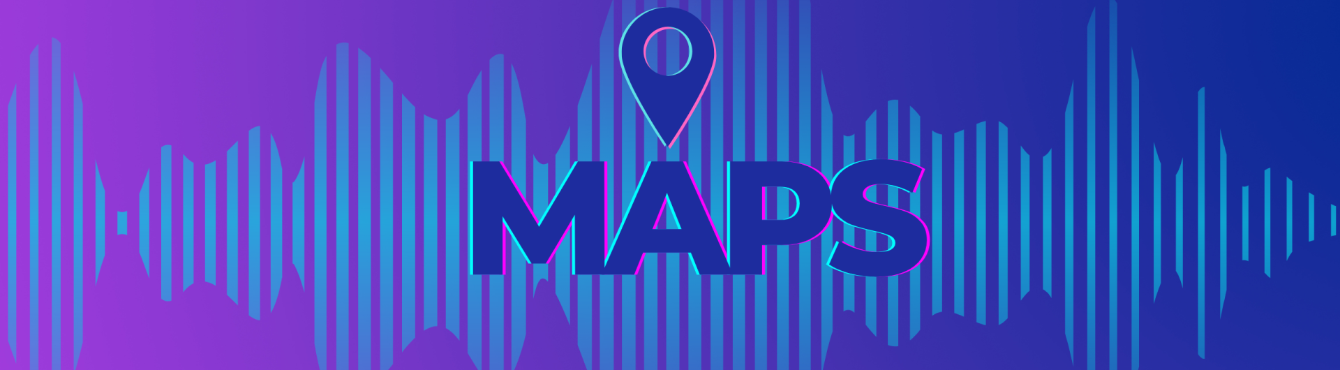 MAPS logo with navigation pin and neon digital sound wave background