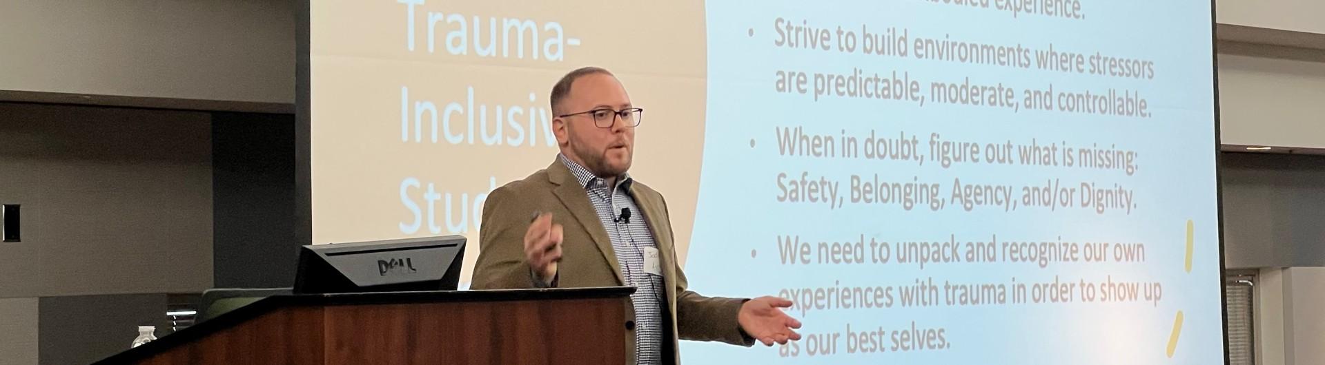 Assistant Professor of Higher Education Jason Lynch of Appalachian State University in North Carolina presents “Working Toward Trauma-Inclusive Campus Environments” at Cal State Long Beach Oct. 14. Dr. Lynch is regarded as an innovative thought leader in college student affairs.