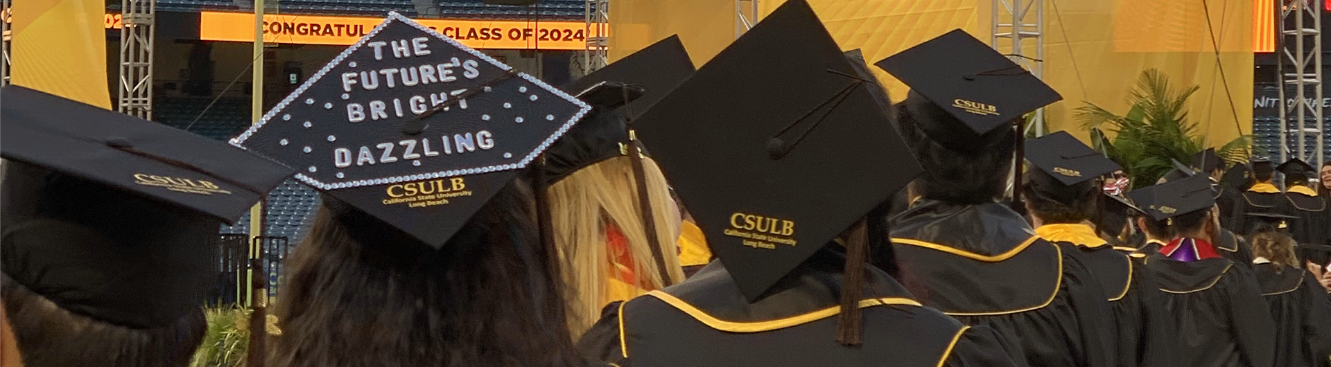 Cinematic Arts Graduates at Angel Stadium, graduation caps