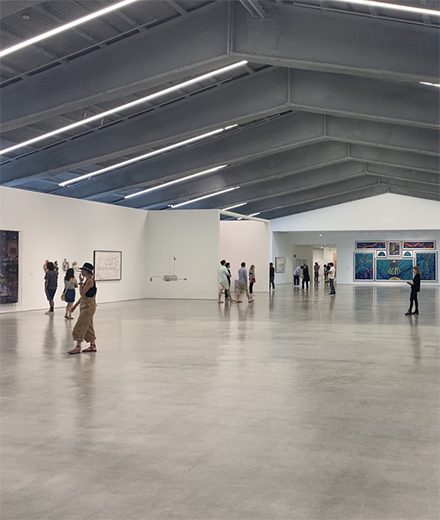 Interior view of a gallery at the Marciano Art Foundation