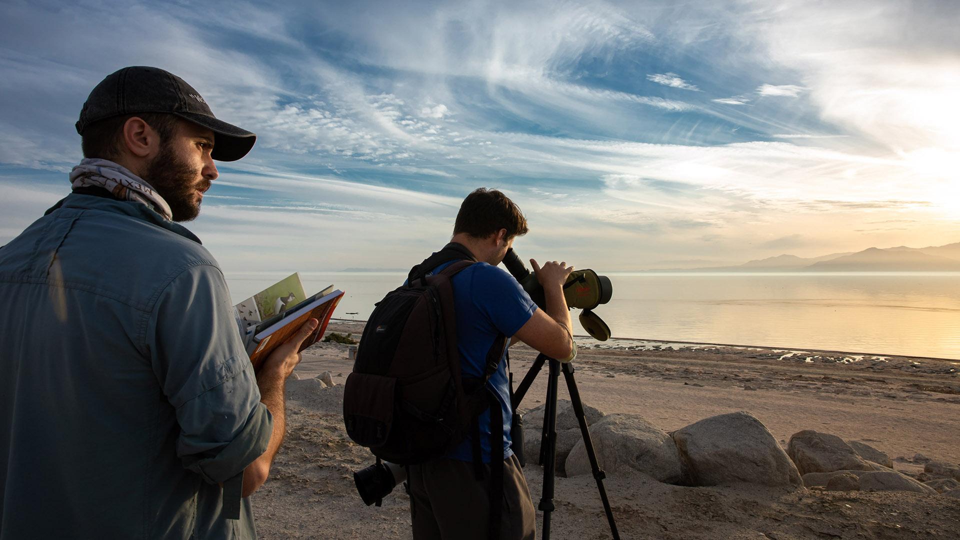 Student researchers survey the coast