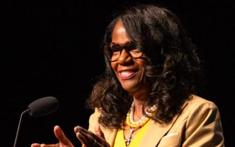 Provost Karyn Scissum Gunn at the podium during Convocation 2024