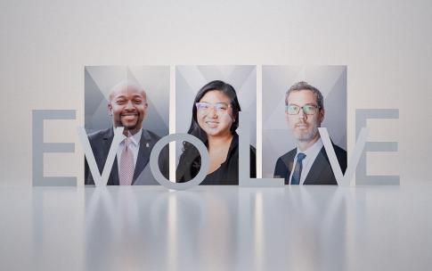 Portraits of three CSULB change leaders with the word "Evolve"