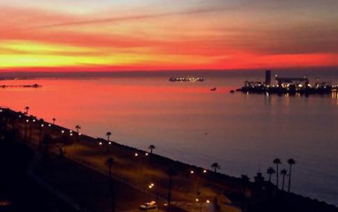 Long Beach shoreline at sunset