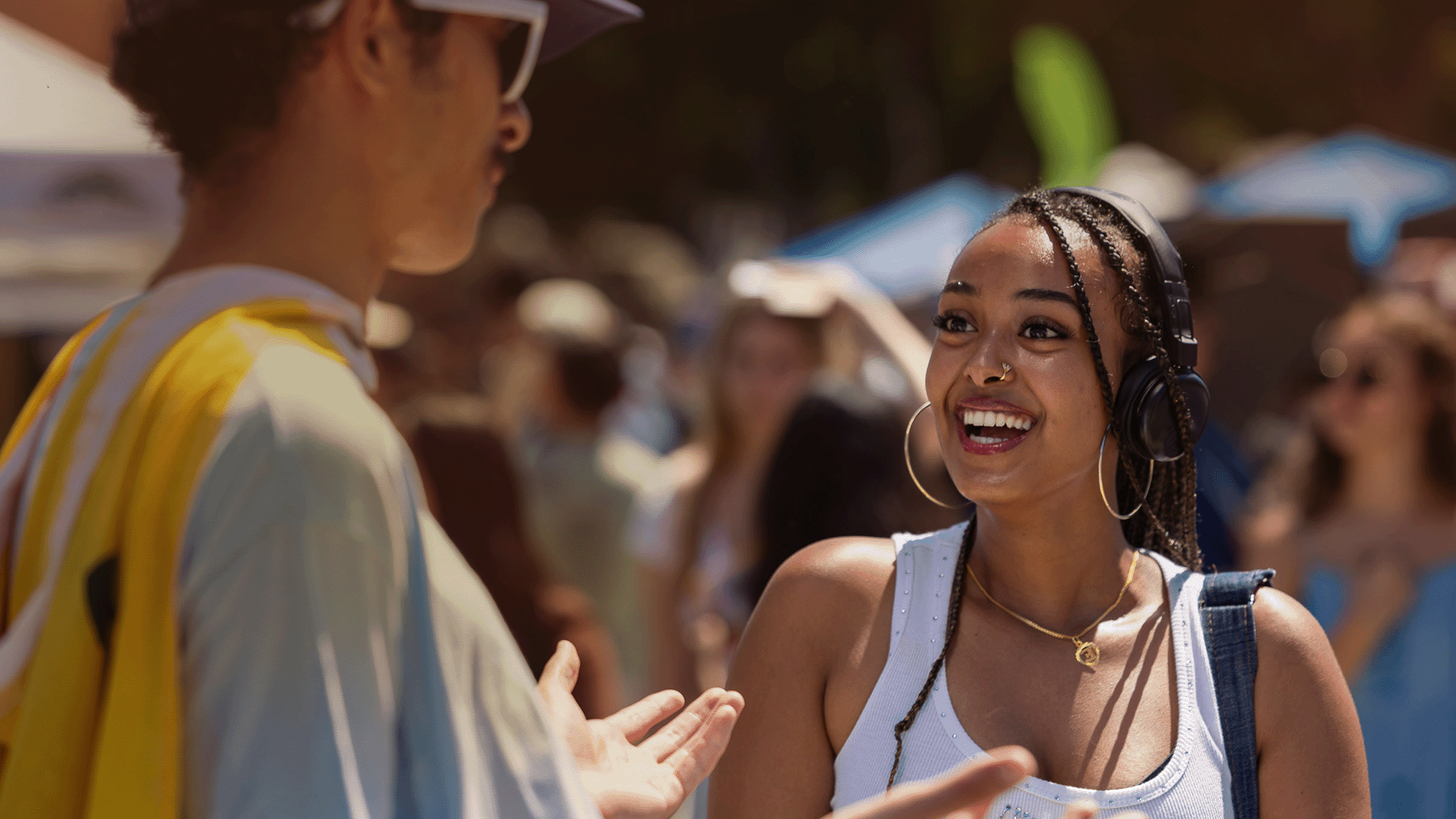 Image of two students talking