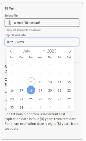 TB Test Expiration tab screenshot