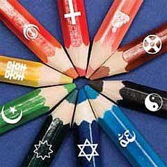 colored pencils representing different religions