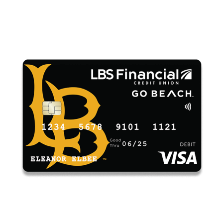 LBS Financial credit card with the LB logo from CSULB. 