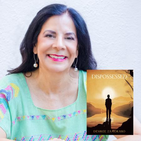 Desiree Zamorano and the cover of her book, "Dispossessed."