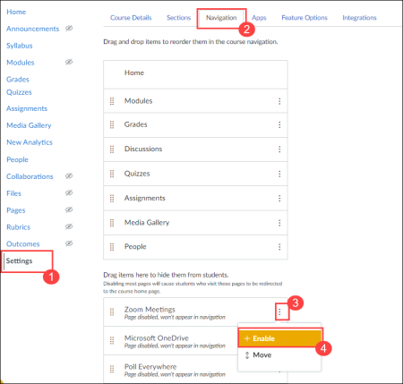 add zoom meeting to course navigation