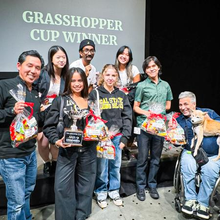 CSULB's Trivia Team members pose with Grasshopper Cup