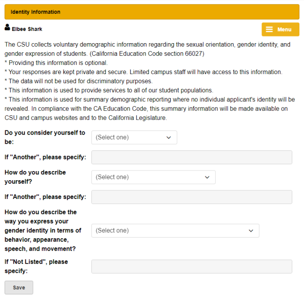 Screenshot MyCSULB Personal Info