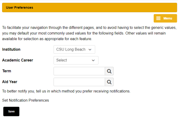 MyCSULB Personal Info 7.1 screenshot user preferences