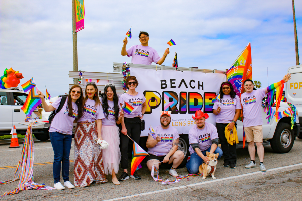 A group of CSULB community members at the Long Beach Pride Parade.