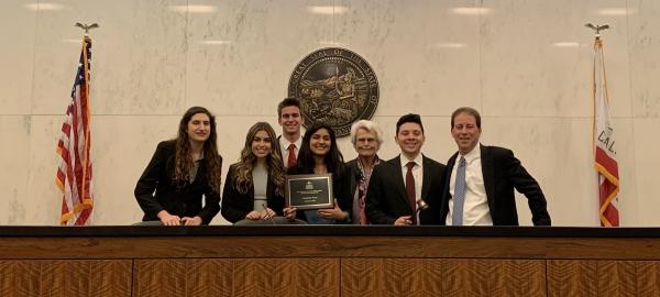 From L to R:  Aleece Hanson, Alexis Liautaud, Barry Klein, Vaishalee Chaudhary, Judy Hails (assistant coach), Marco Romero, and Lewis Ringel (head coach).