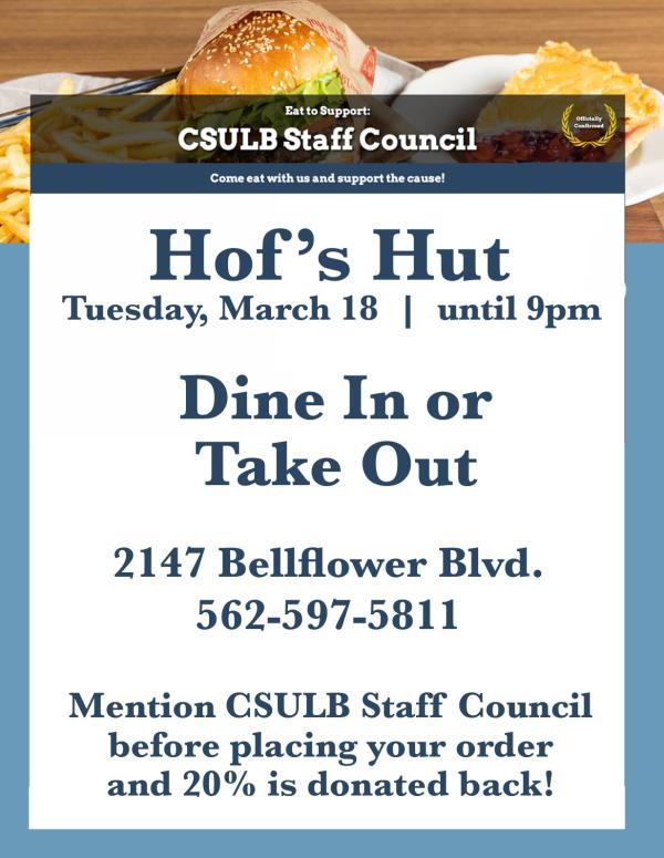 hofs hut fundraiser flyer for the 2147 Bellflower location