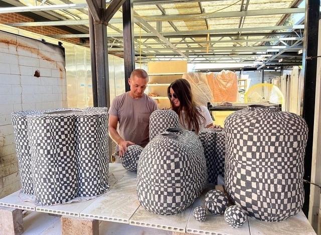 CSULB faculty Chris Miller, left, with Brittany Mojo at the Center for Contemporary Ceramics