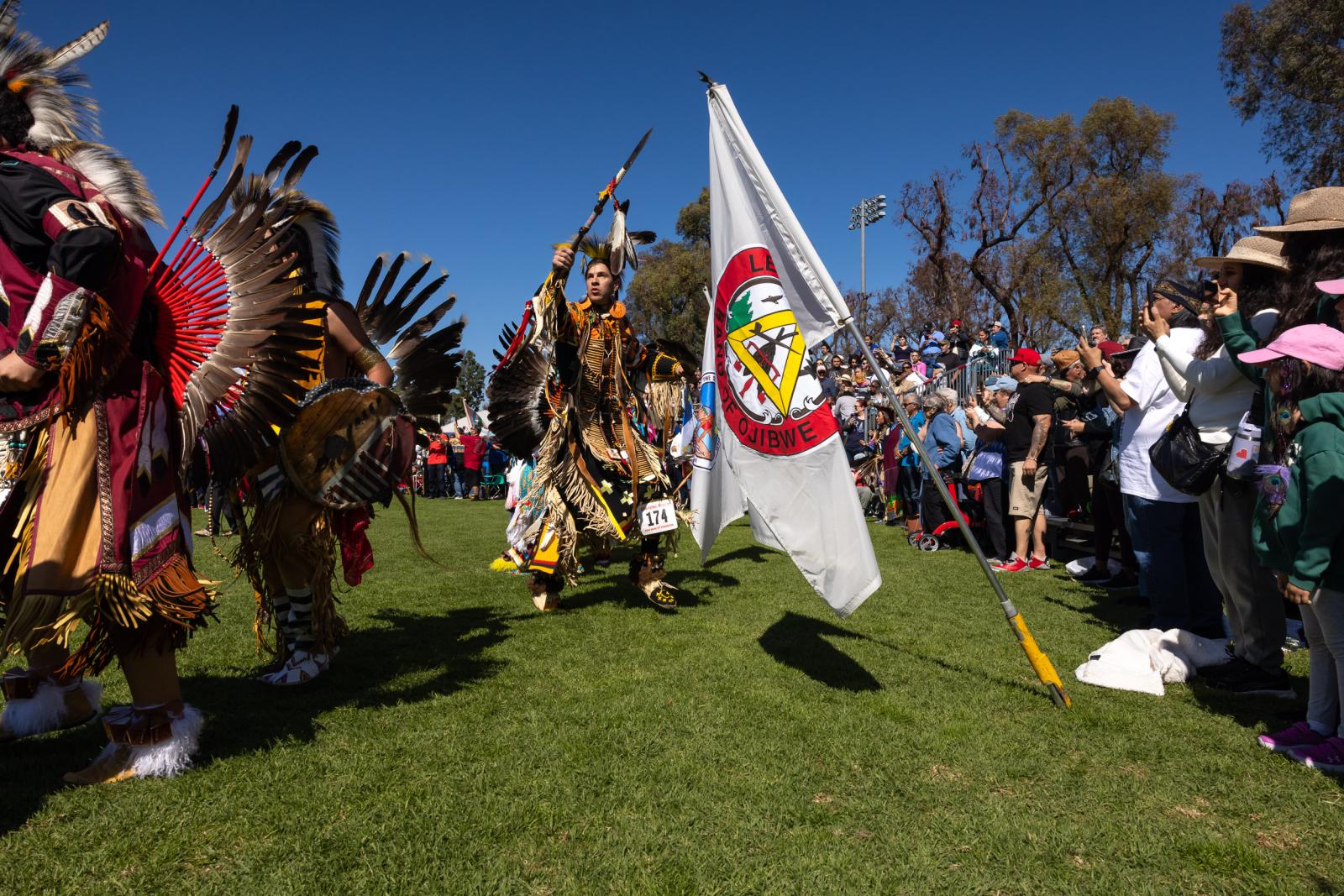 Justin Littledeer dances along the perimeter of the 2025 CSULB Pow Wow