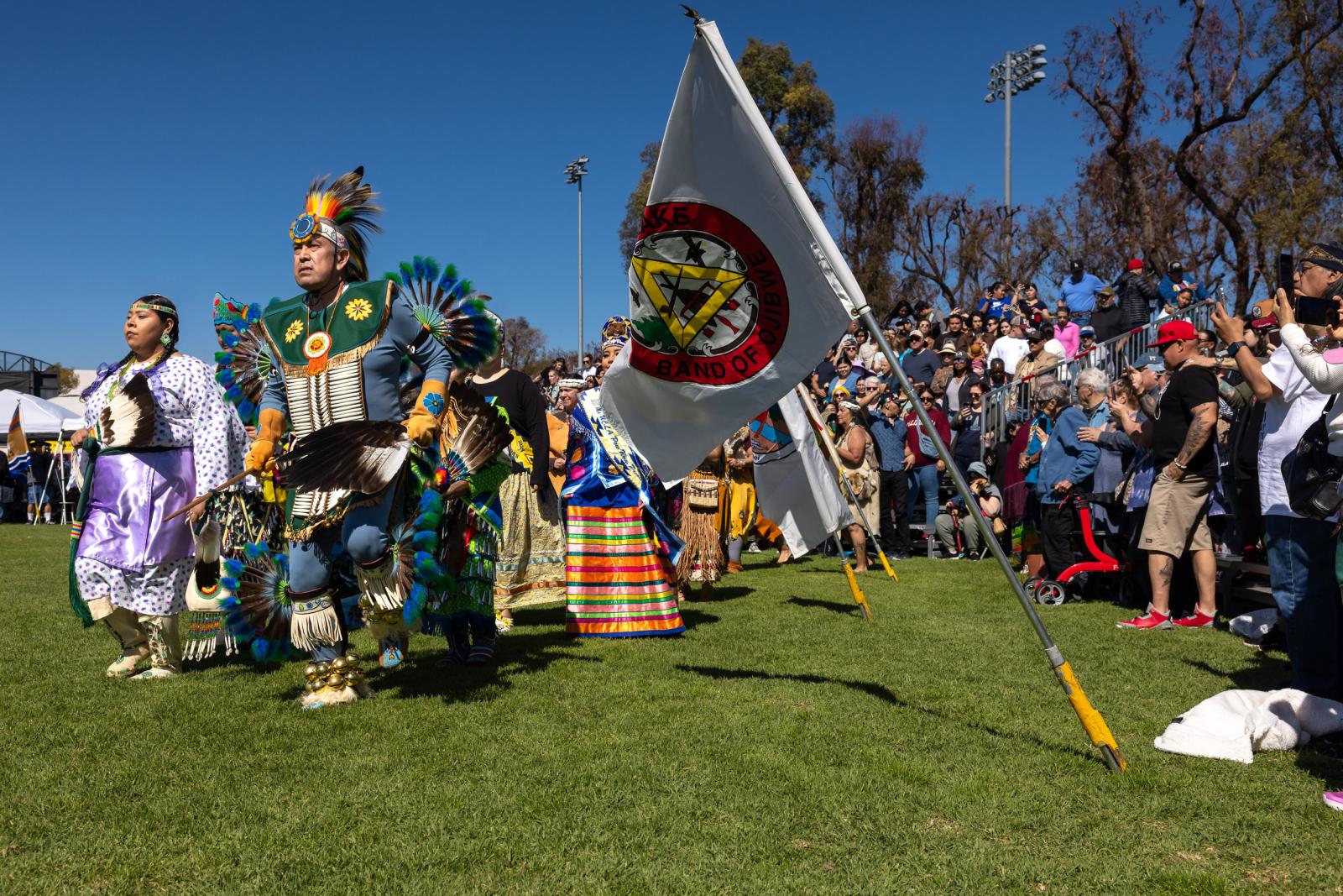 Larissa Bohay, left, and Les Peters in the 2025 CSULB Pow Wow