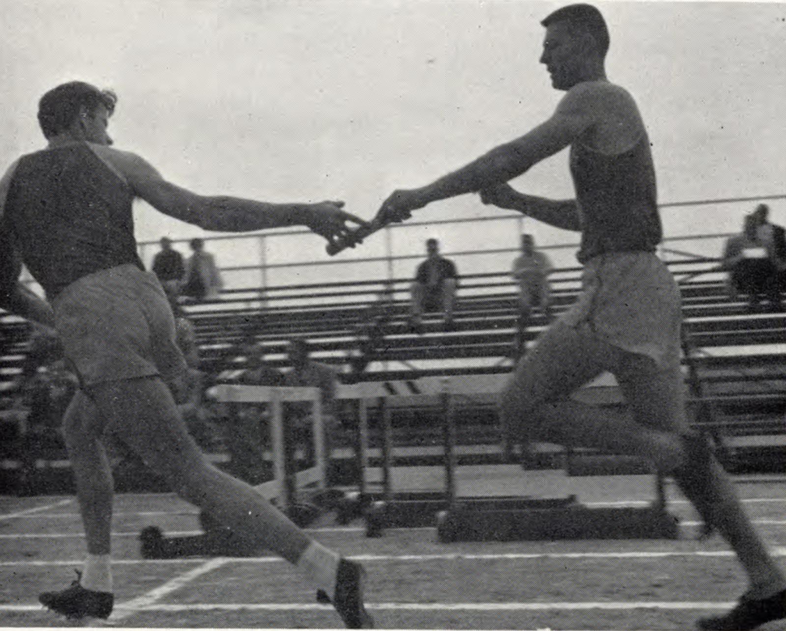 Long John Miller, left, and Dale Fairbanks at a track meet Long John Miller, left, and Dale Fairbanks at a track meet
