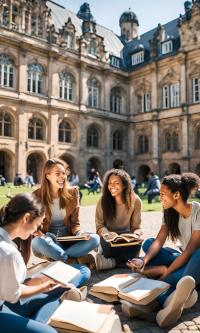 Students sitting down studying in Germany